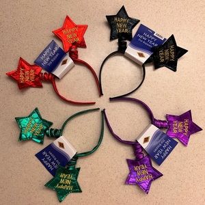 4 piece HAPPY NEW YEAR Star Boppers Set * Headbands * Red Green Black Purple *